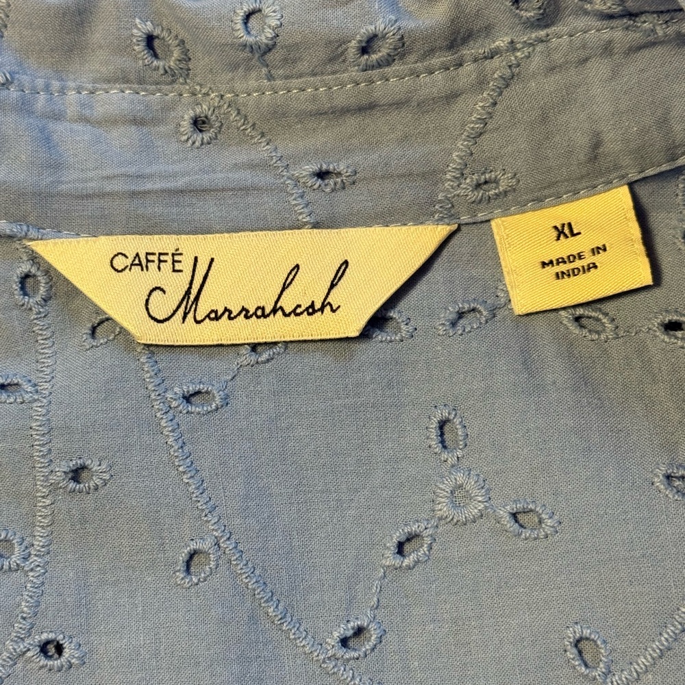 Caffé Marrakesh Blue Eyelet Blouse - Picture 3 of 5